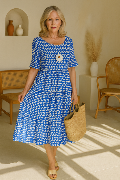 Noémie™ — Robe midi fluide élégante naturelle