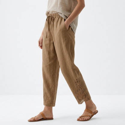 Perrine™ — Pantalon large cropped ourlet dentelle élégance urbaine estivale