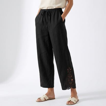 Perrine™ — Pantalon large cropped ourlet dentelle élégance urbaine estivale