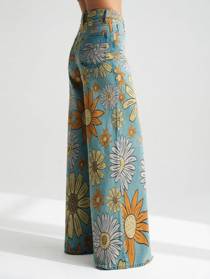 Florivane™ — Pantalon large floral rétro élégant